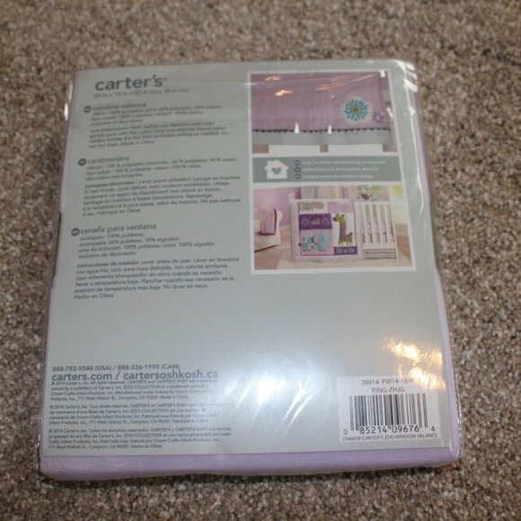 Carters Zoo Collection Purple Flower Baby Girl Velour Nursery Window Valance NWT - Picture 2 of 4